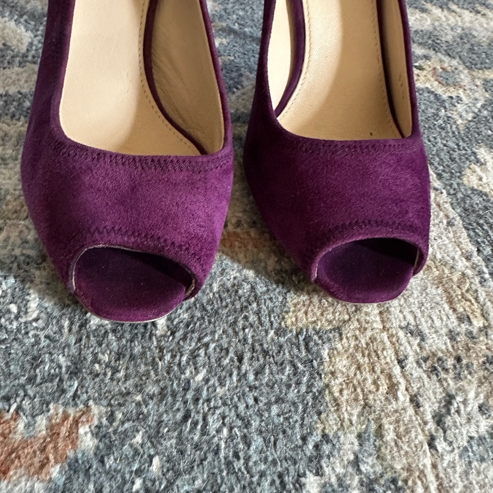 Sz 37 1/2 Prada Women's Purple Peep Toe Heels - Picture 3 of 11